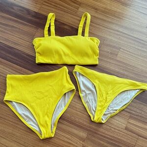 Old Navy Bright Yellow Ribbed 3-Piece Bikini Set M bottoms/ L top